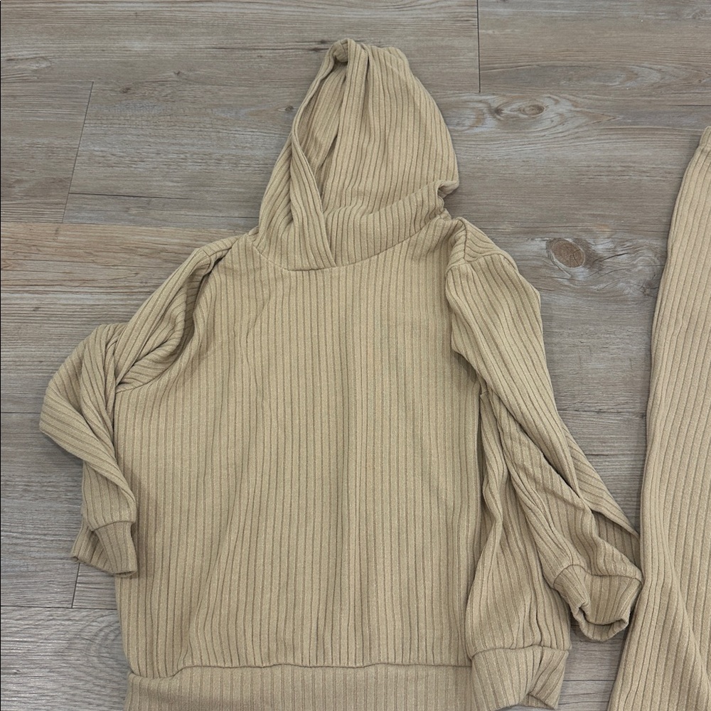 Tan Ribbed Hoodie